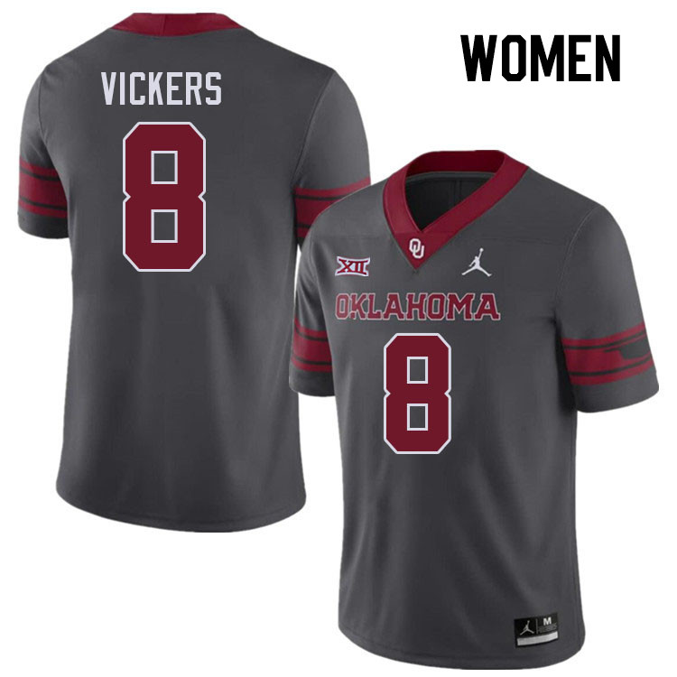 Women #8 Makari Vickers Oklahoma Sooners College Football Jerseys Stitched-Charcoal